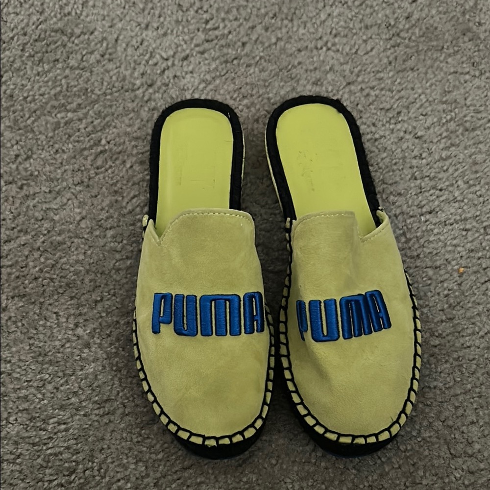 Puma Neon Green and Blue Slip-On Mules